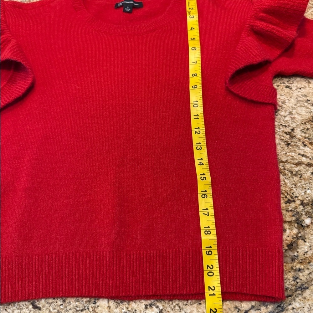 INC Women’s Red Ruffled Shoulder Long Sleeve Sweater Size Small - Picture 9 of 9